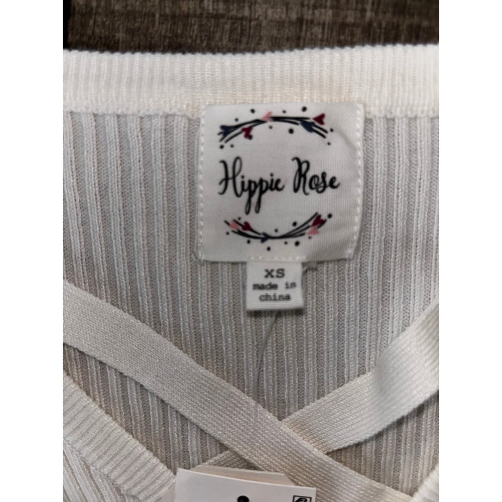 Hippie Rose Womens Winter White Ribbed V-Neck Strappy Long Sleeve Top XS - Picture 2 of 5